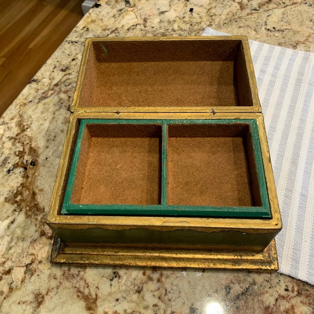 Vintage Italian Florentine Gold and Green Domed Decorative Box